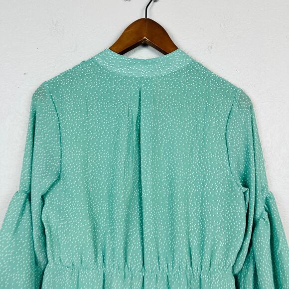 Tiered Dress Polka Dot V Neck Long Sleeve Mint Green - S - Picture 5 of 7